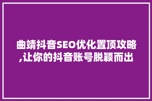 曲靖抖音SEO优化置顶攻略,让你的抖音账号脱颖而出