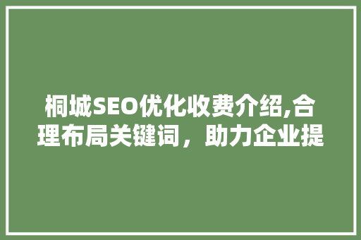 桐城SEO优化收费介绍,合理布局关键词，助力企业提升网络竞争力