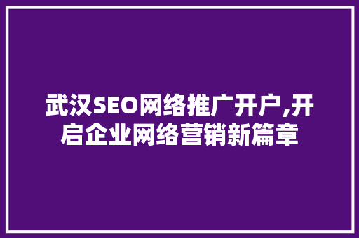 武汉SEO网络推广开户,开启企业网络营销新篇章