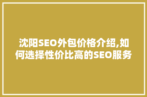 沈阳SEO外包价格介绍,如何选择性价比高的SEO服务