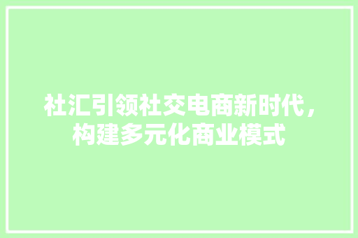 社汇引领社交电商新时代，构建多元化商业模式