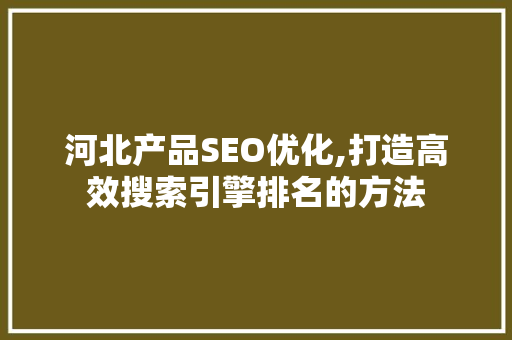 河北产品SEO优化,打造高效搜索引擎排名的方法
