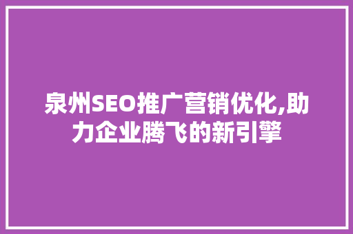 泉州SEO推广营销优化,助力企业腾飞的新引擎  第1张