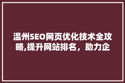 温州SEO网页优化技术全攻略,提升网站排名，助力企业腾飞