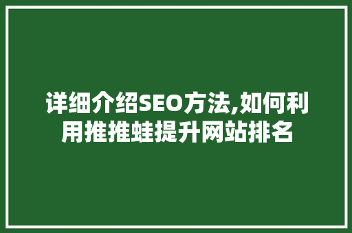 详细介绍SEO方法,如何利用推推蛙提升网站排名  第1张