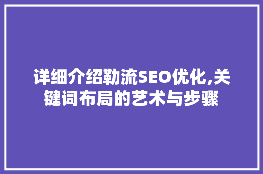 详细介绍勒流SEO优化,关键词布局的艺术与步骤  第1张