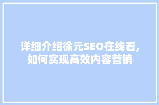 详细介绍徐元SEO在线看,如何实现高效内容营销
