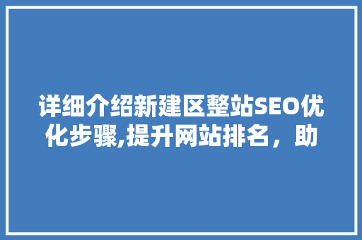 详细介绍新建区整站SEO优化步骤,提升网站排名，助力企业腾飞