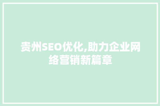 贵州SEO优化,助力企业网络营销新篇章
