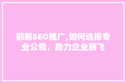 邯郸SEO推广,如何选择专业公司，助力企业腾飞