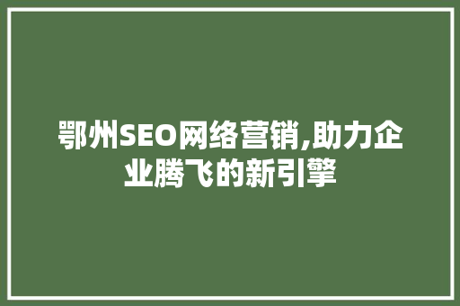 鄂州SEO网络营销,助力企业腾飞的新引擎  第1张