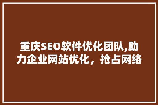 重庆SEO软件优化团队,助力企业网站优化，抢占网络市场制高点  第1张