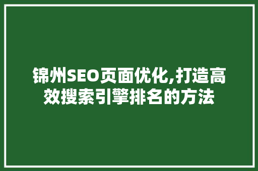 锦州SEO页面优化,打造高效搜索引擎排名的方法  第1张