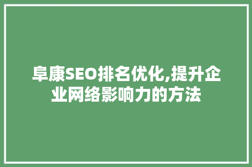 阜康SEO排名优化,提升企业网络影响力的方法  第1张