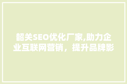 韶关SEO优化厂家,助力企业互联网营销，提升品牌影响力