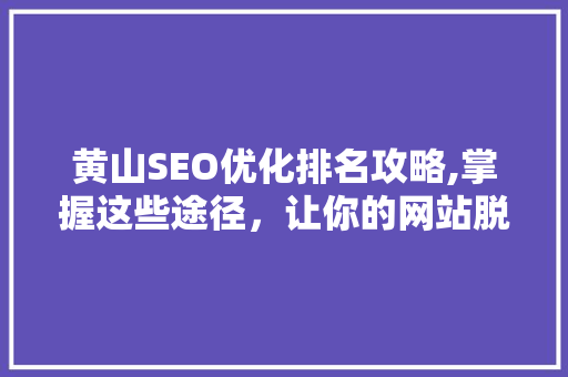 黄山SEO优化排名攻略,掌握这些途径，让你的网站脱颖而出