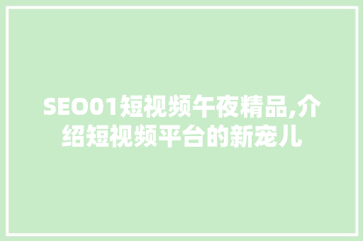 SEO01短视频午夜精品,介绍短视频平台的新宠儿  第1张