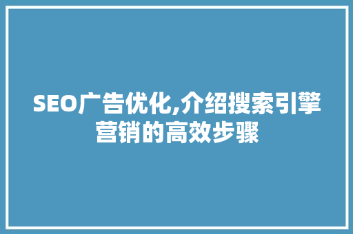 SEO广告优化,介绍搜索引擎营销的高效步骤