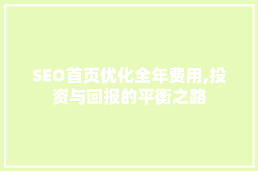SEO首页优化全年费用,投资与回报的平衡之路