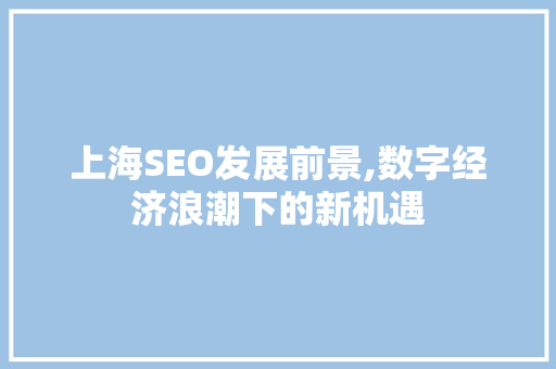 上海SEO发展前景,数字经济浪潮下的新机遇