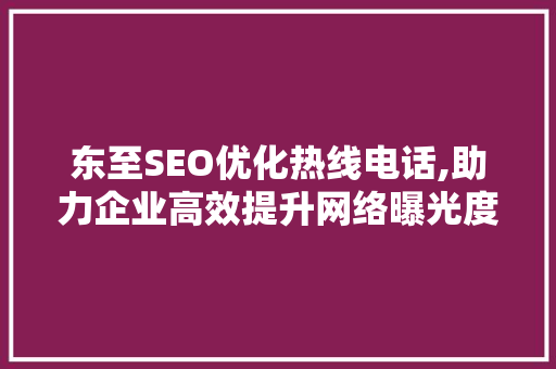 东至SEO优化热线电话,助力企业高效提升网络曝光度
