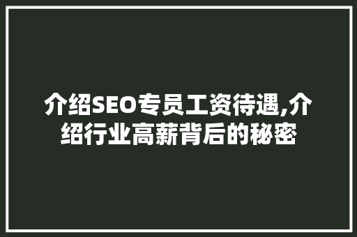 介绍SEO专员工资待遇,介绍行业高薪背后的秘密  第1张