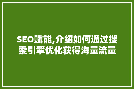 SEO赋能,介绍如何通过搜索引擎优化获得海量流量