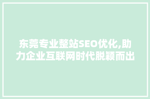 东莞专业整站SEO优化,助力企业互联网时代脱颖而出