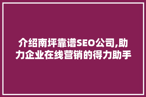 介绍南坪靠谱SEO公司,助力企业在线营销的得力助手