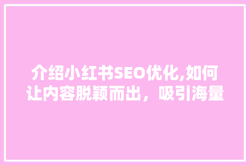 介绍小红书SEO优化,如何让内容脱颖而出，吸引海量粉丝