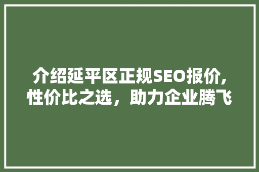 介绍延平区正规SEO报价,性价比之选，助力企业腾飞
