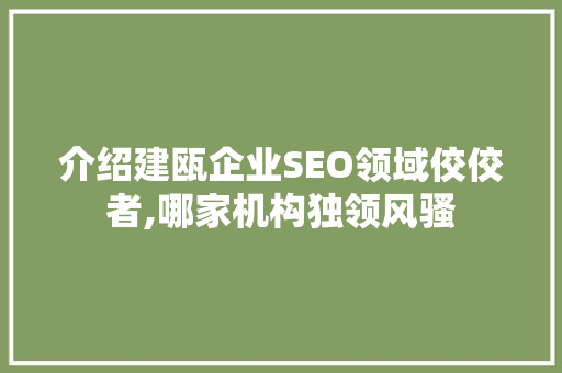 介绍建瓯企业SEO领域佼佼者,哪家机构独领风骚  第1张