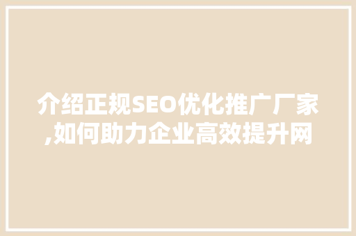 介绍正规SEO优化推广厂家,如何助力企业高效提升网站排名