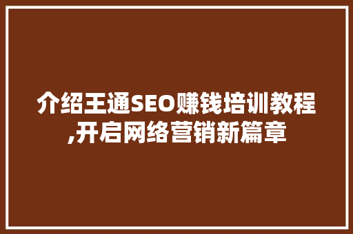 介绍王通SEO赚钱培训教程,开启网络营销新篇章  第1张