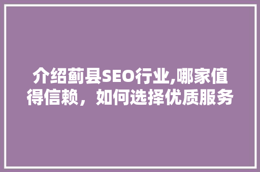 介绍蓟县SEO行业,哪家值得信赖，如何选择优质服务  第1张