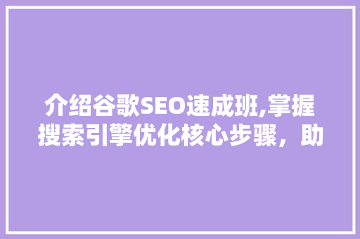 介绍谷歌SEO速成班,掌握搜索引擎优化核心步骤，助力网站排名飙升