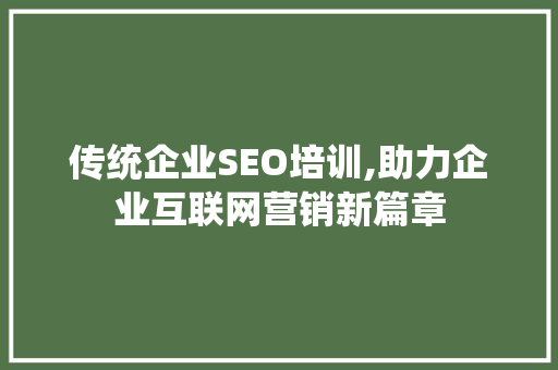 传统企业SEO培训,助力企业互联网营销新篇章