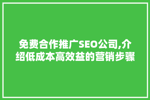 免费合作推广SEO公司,介绍低成本高效益的营销步骤