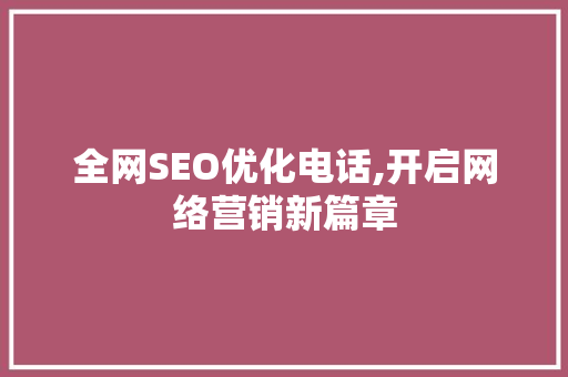全网SEO优化电话,开启网络营销新篇章