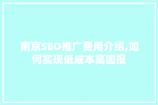 南京SEO推广费用介绍,如何实现低成本高回报