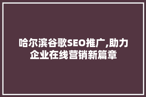 哈尔滨谷歌SEO推广,助力企业在线营销新篇章