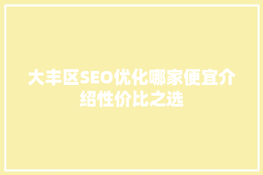 大丰区SEO优化哪家便宜介绍性价比之选
