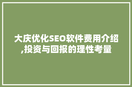 大庆优化SEO软件费用介绍,投资与回报的理性考量  第1张