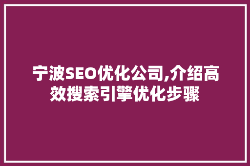 宁波SEO优化公司,介绍高效搜索引擎优化步骤