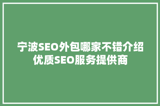 宁波SEO外包哪家不错介绍优质SEO服务提供商  第1张