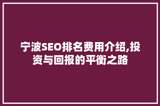 宁波SEO排名费用介绍,投资与回报的平衡之路