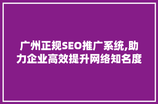 广州正规SEO推广系统,助力企业高效提升网络知名度  第1张