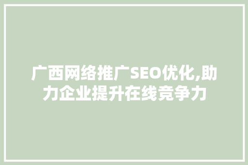 广西网络推广SEO优化,助力企业提升在线竞争力