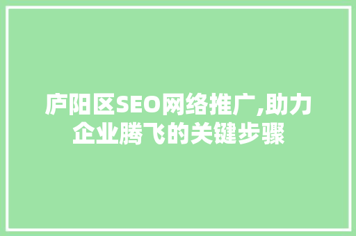 庐阳区SEO网络推广,助力企业腾飞的关键步骤  第1张