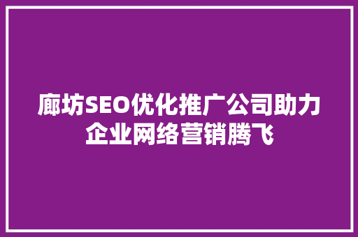 廊坊SEO优化推广公司助力企业网络营销腾飞